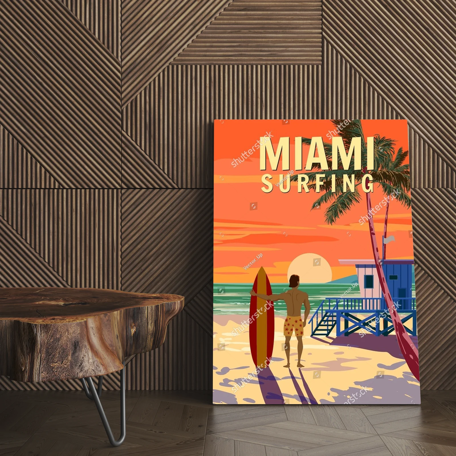 Vintagowa kompozycja surferska z Miami Beach