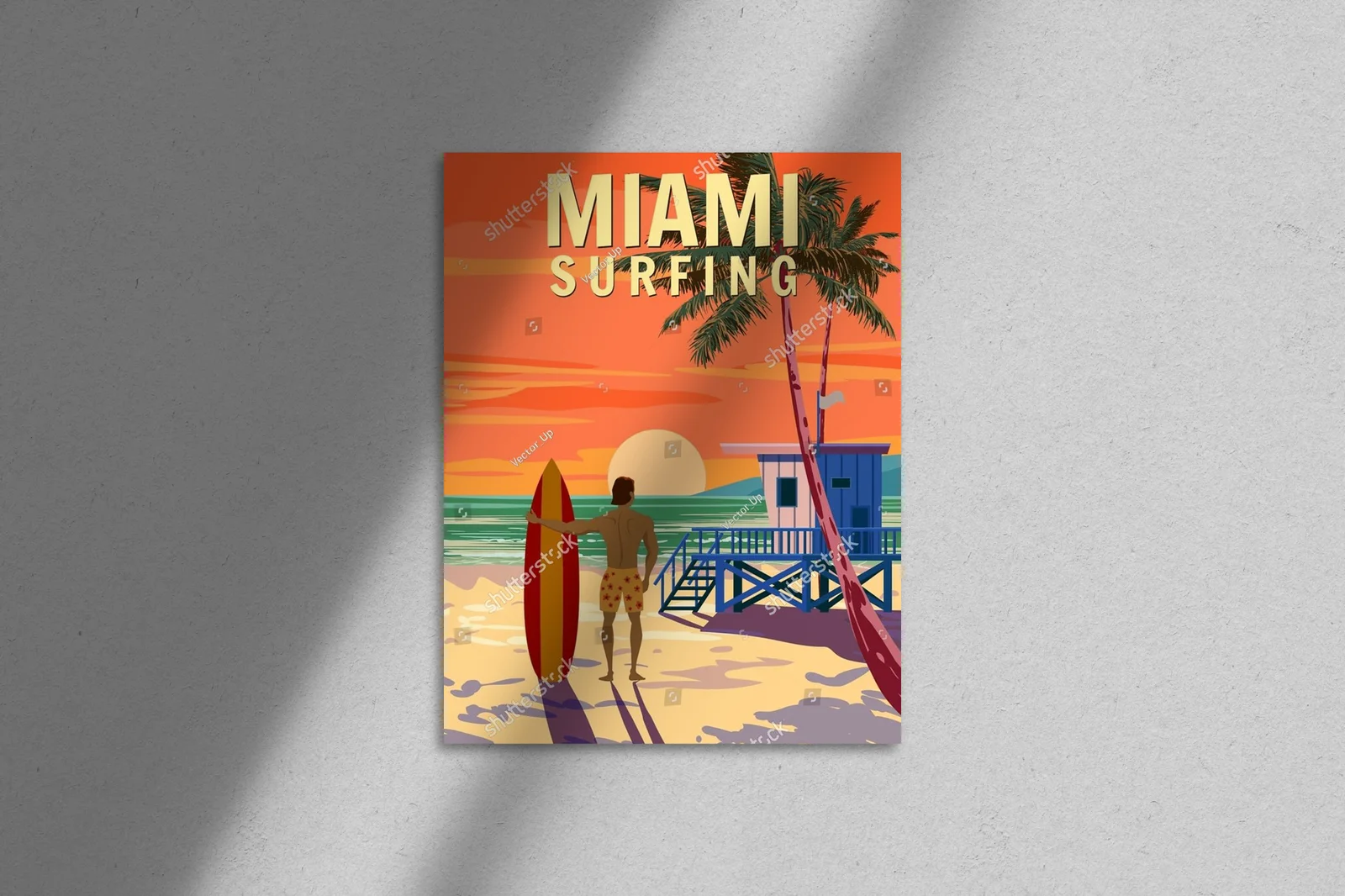 Vintagowa kompozycja surferska z Miami Beach