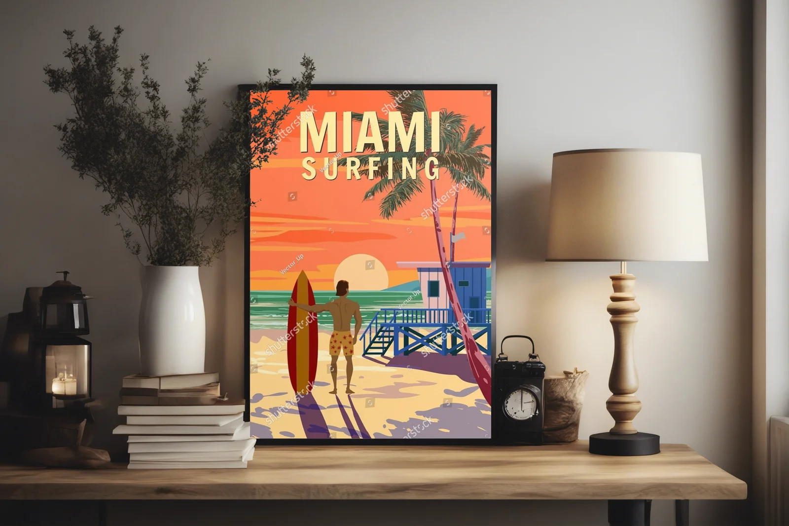Vintagowa kompozycja surferska z Miami Beach