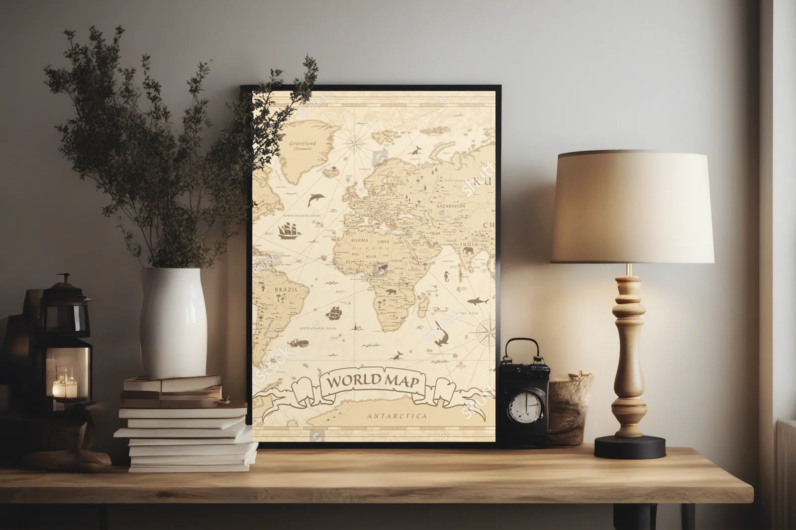Starożytna mapa świata w nostalgicznych odcieniach