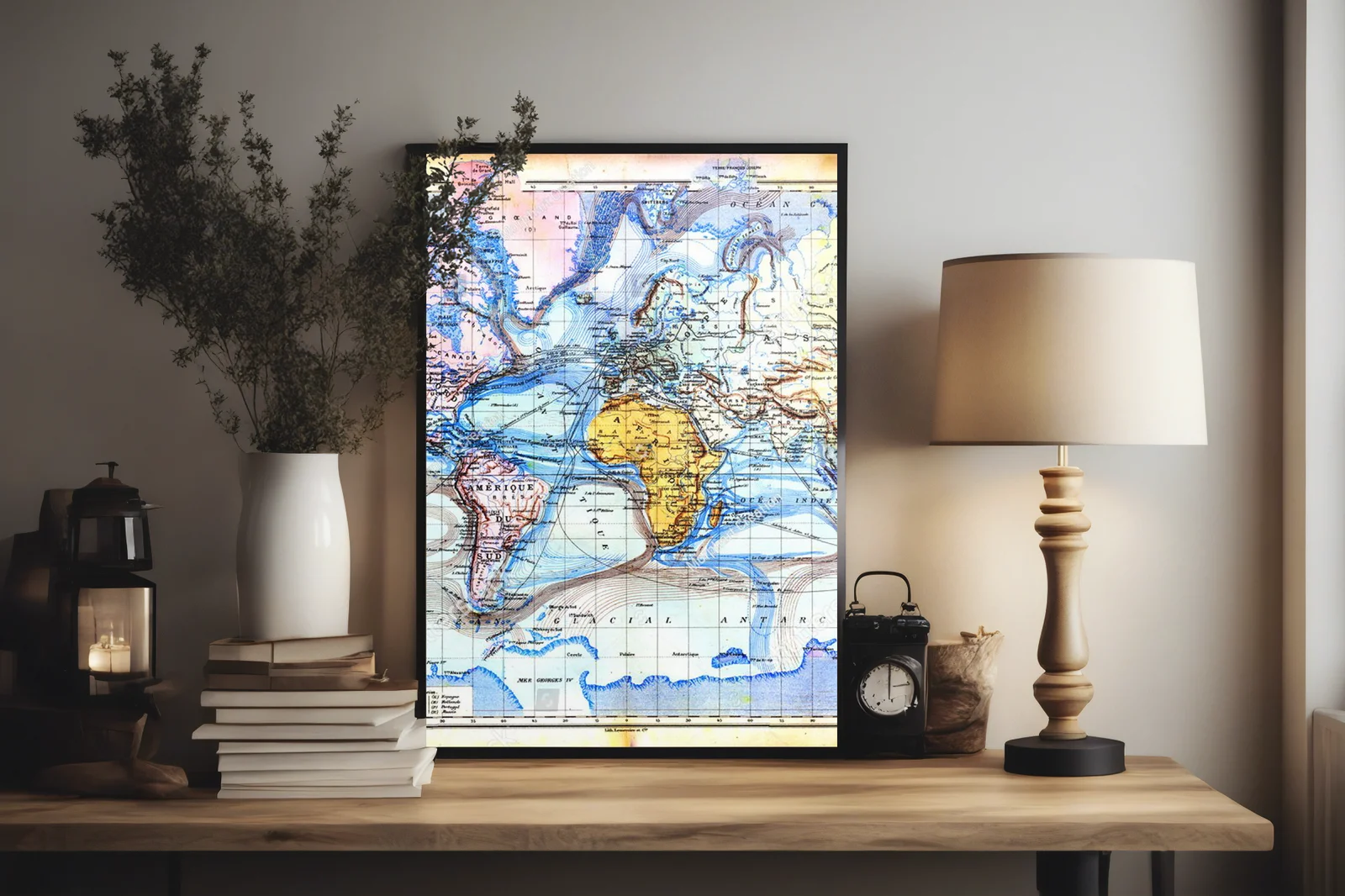 Starożytna mapa świata w pastelowej palecie