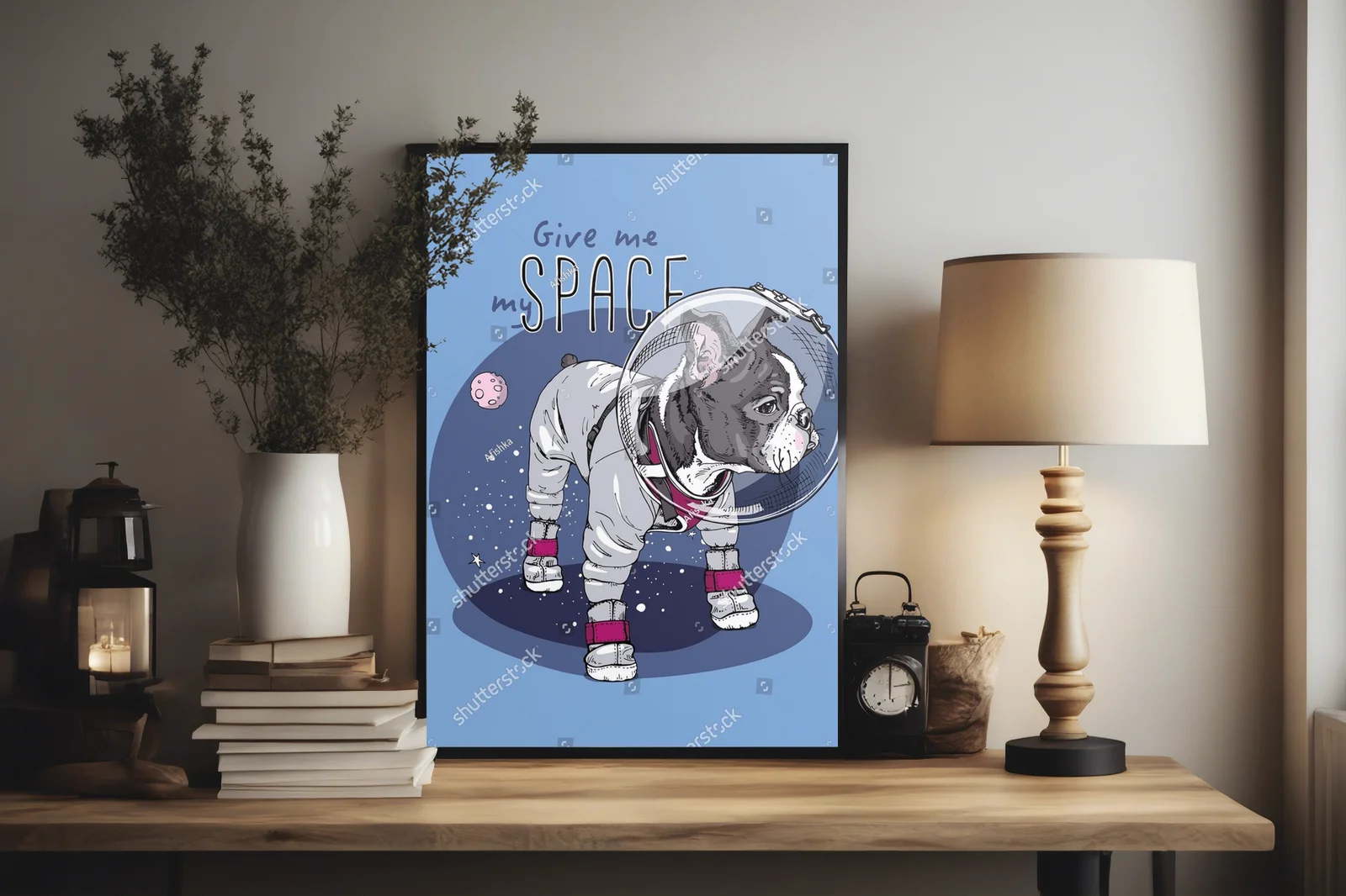 Kosmiczny Boston Terrier w stylu retro