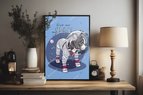Kosmiczny Boston Terrier w stylu retro