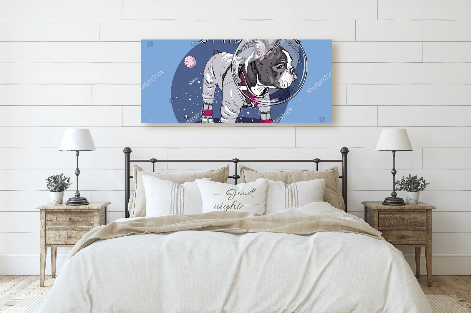 Kosmiczny Boston Terrier w stylu retro