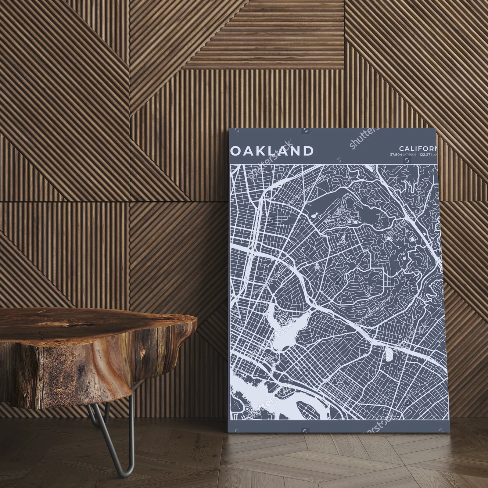 Minimalistyczna mapa Oakland w odcieniach szarości