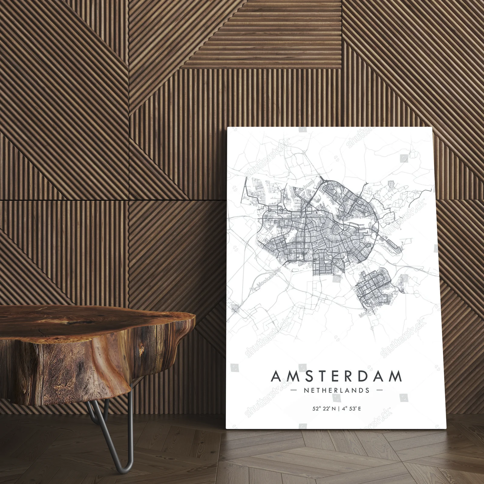 Klasyczna mapa Amsterdamu w minimalistycznym stylu