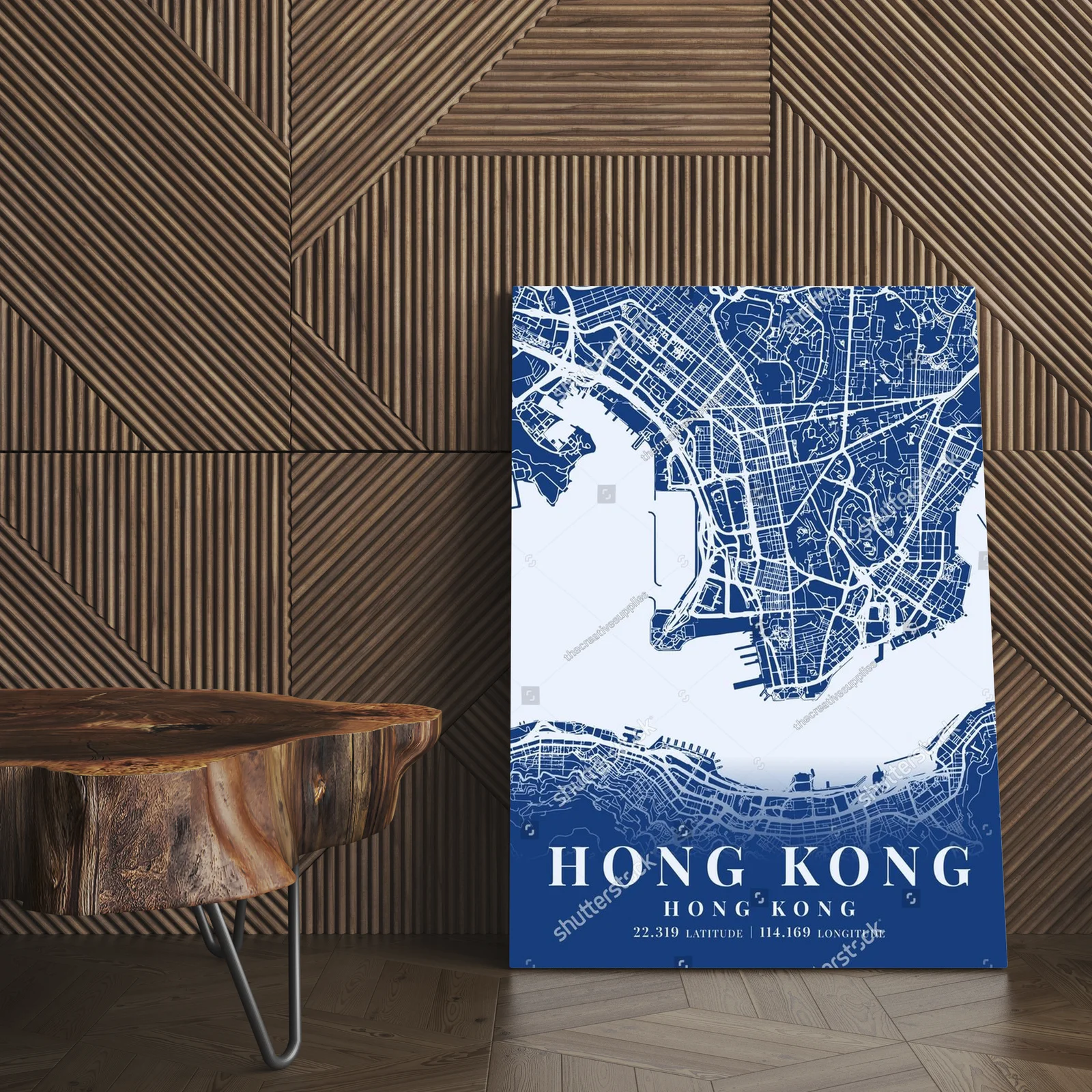 Niebieska mapa Hongkongu w minimalistycznym stylu