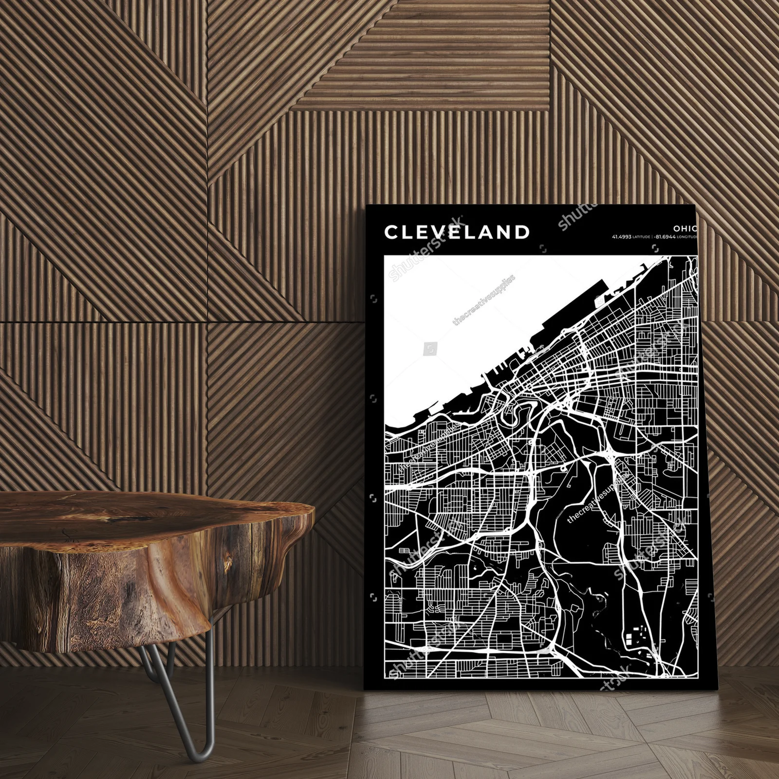 Stylowa mapa Cleveland w monochromatycznej harmonii