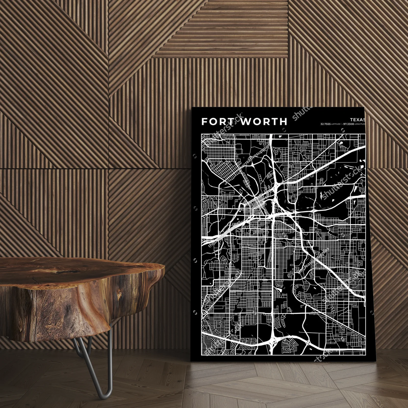 Elegancka mapa Fort Worth w monochromatycznych odcieniach