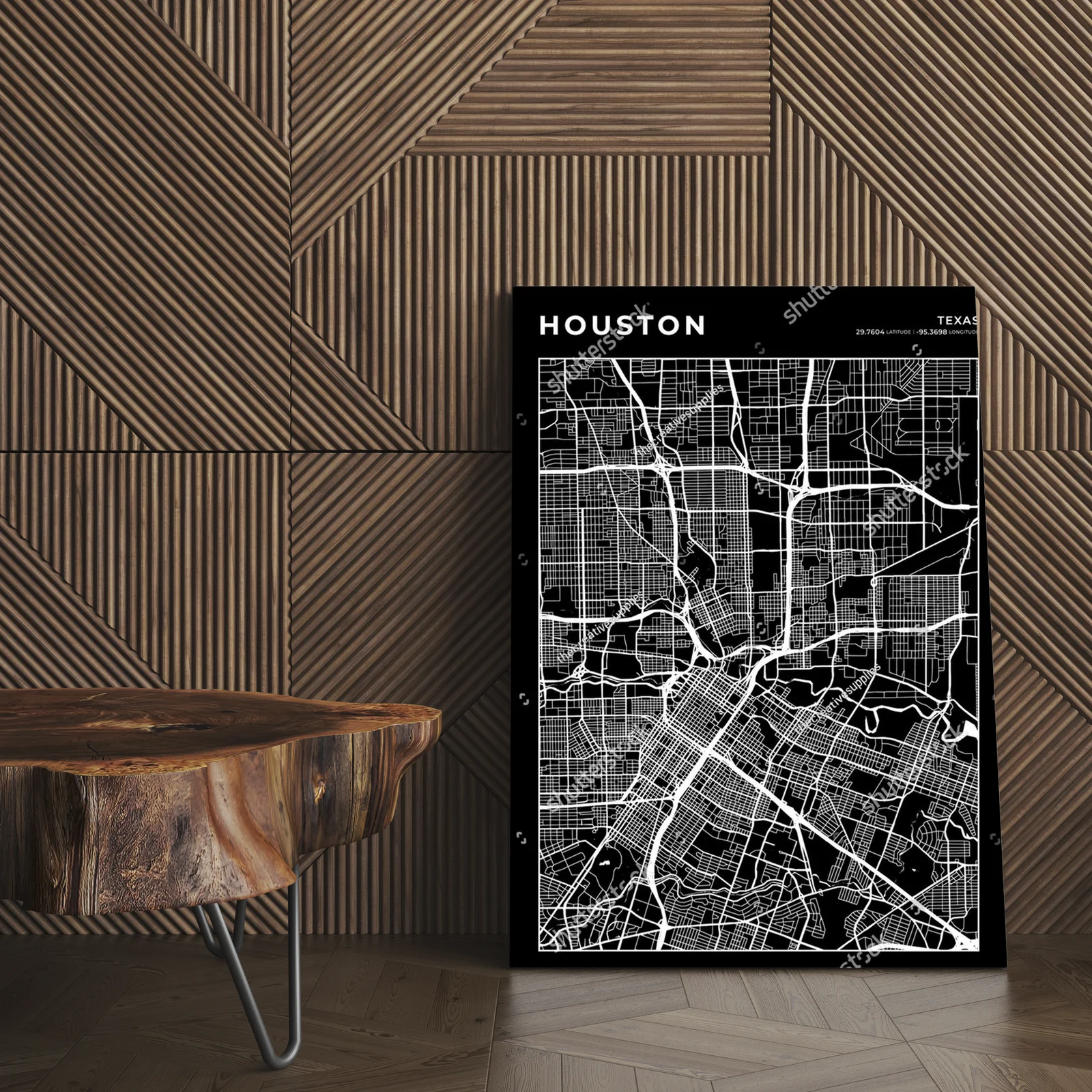 Elegancka mapa Houston w monochromatycznych barwach