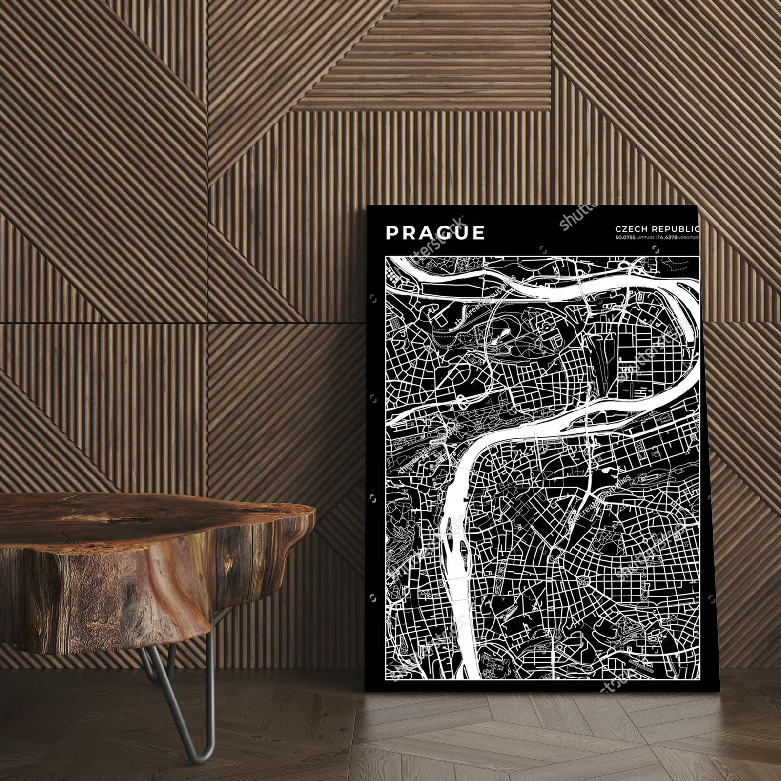 Monochromatyczna mapa Pragi w eleganckim wydaniu