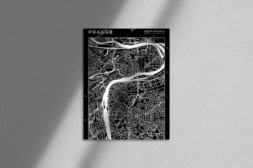 Monochromatyczna mapa Pragi w eleganckim wydaniu