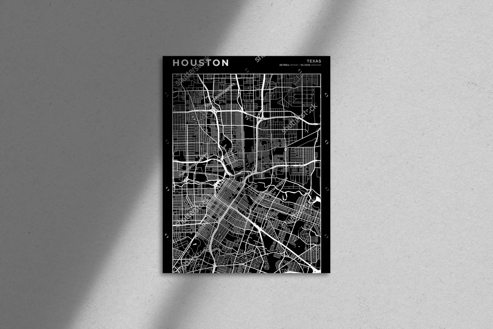 Elegancka mapa Houston w monochromatycznych barwach