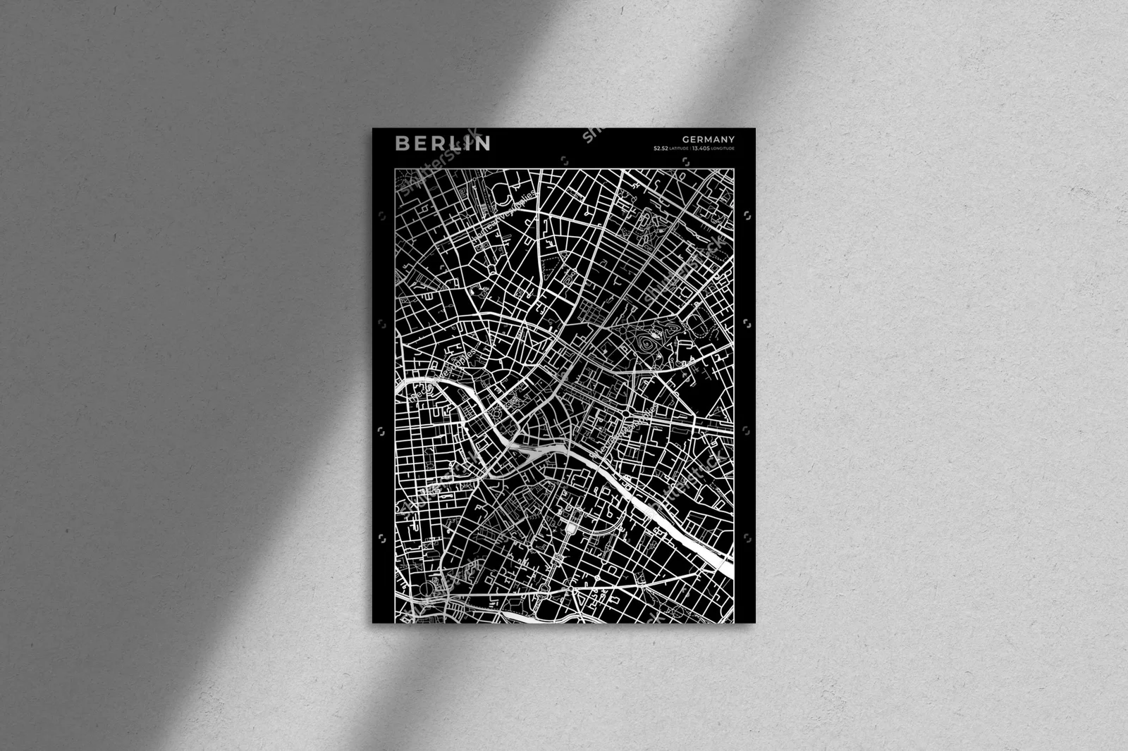 Monochromatyczna mapa Berlin w nowoczesnym stylu