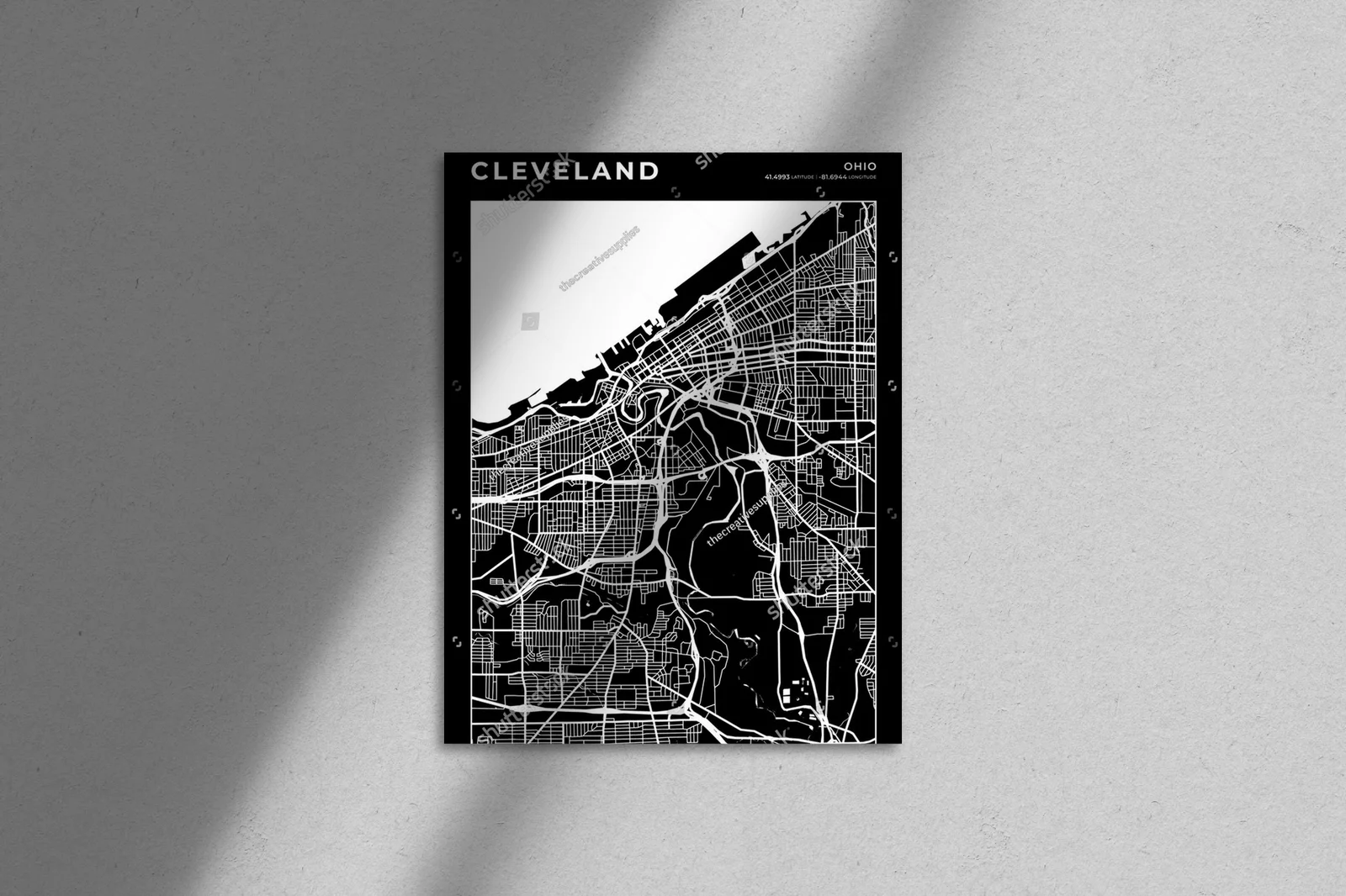 Stylowa mapa Cleveland w monochromatycznej harmonii
