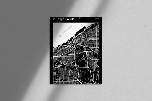 Stylowa mapa Cleveland w monochromatycznej harmonii