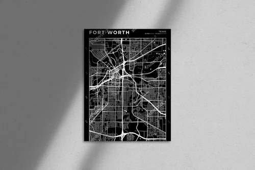 Elegancka mapa Fort Worth w monochromatycznych odcieniach