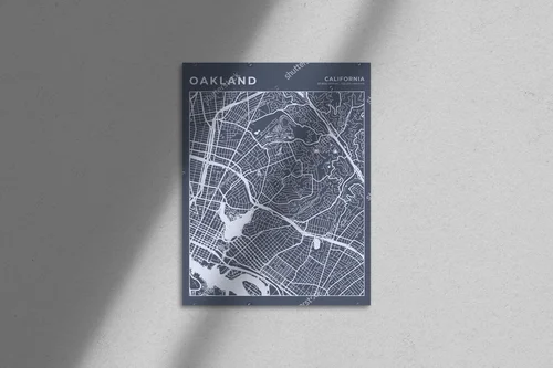 Minimalistyczna mapa Oakland w odcieniach szarości