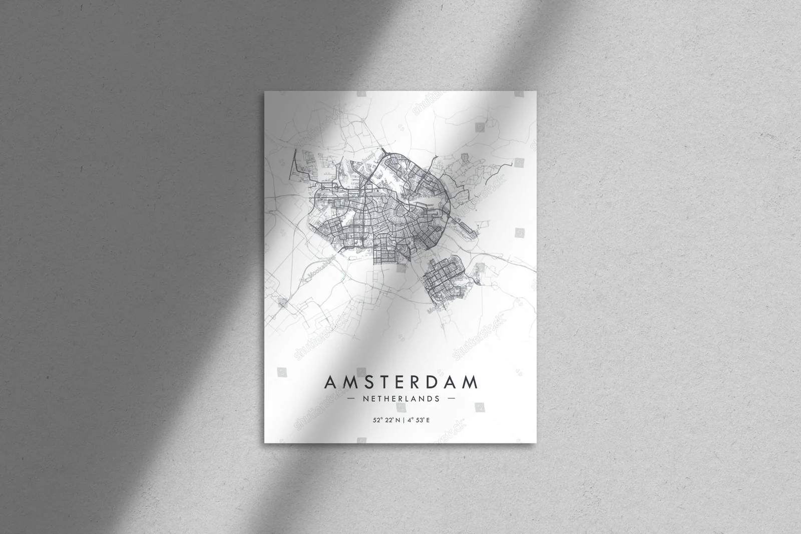 Klasyczna mapa Amsterdamu w minimalistycznym stylu