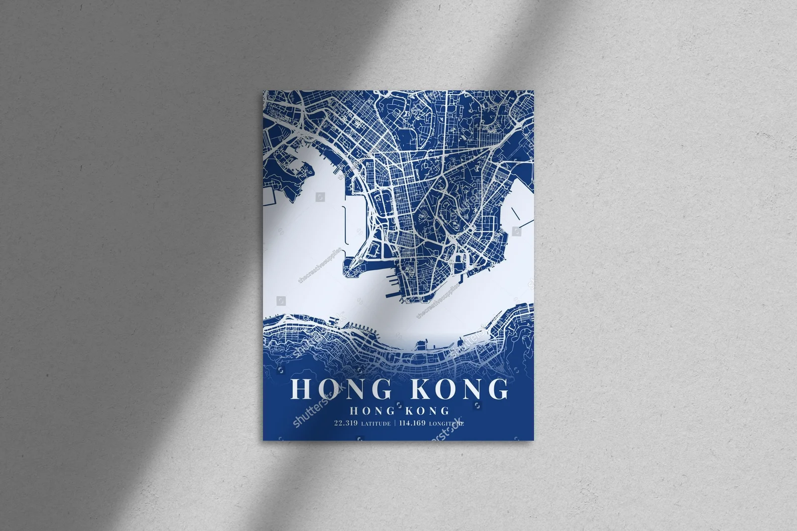Niebieska mapa Hongkongu w minimalistycznym stylu
