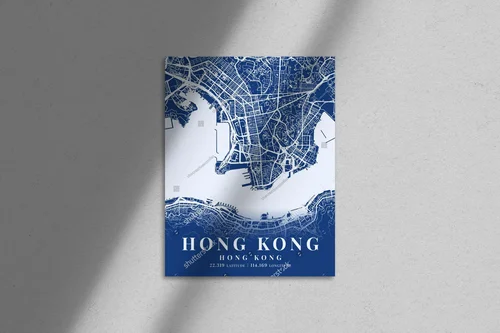 Niebieska mapa Hongkongu w minimalistycznym stylu