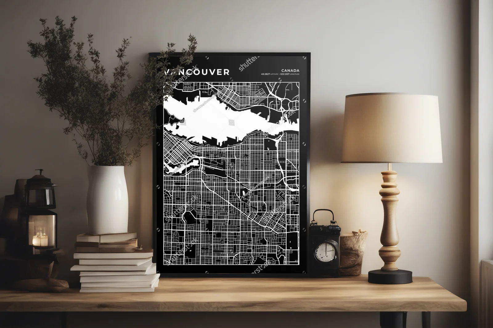 Elegancka Mapa Vancouver w Monochromatycznych Barwach