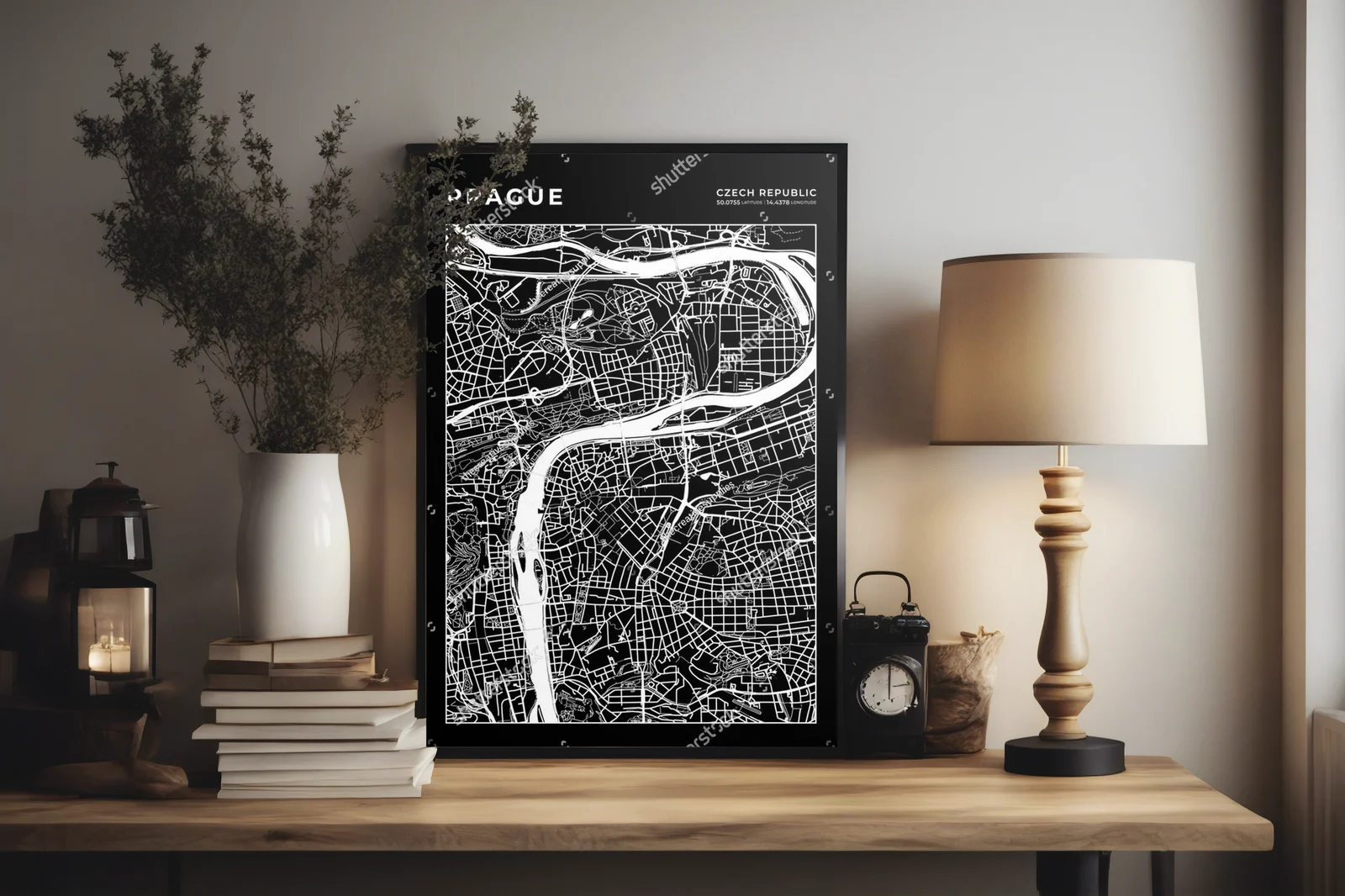 Monochromatyczna mapa Pragi w eleganckim wydaniu