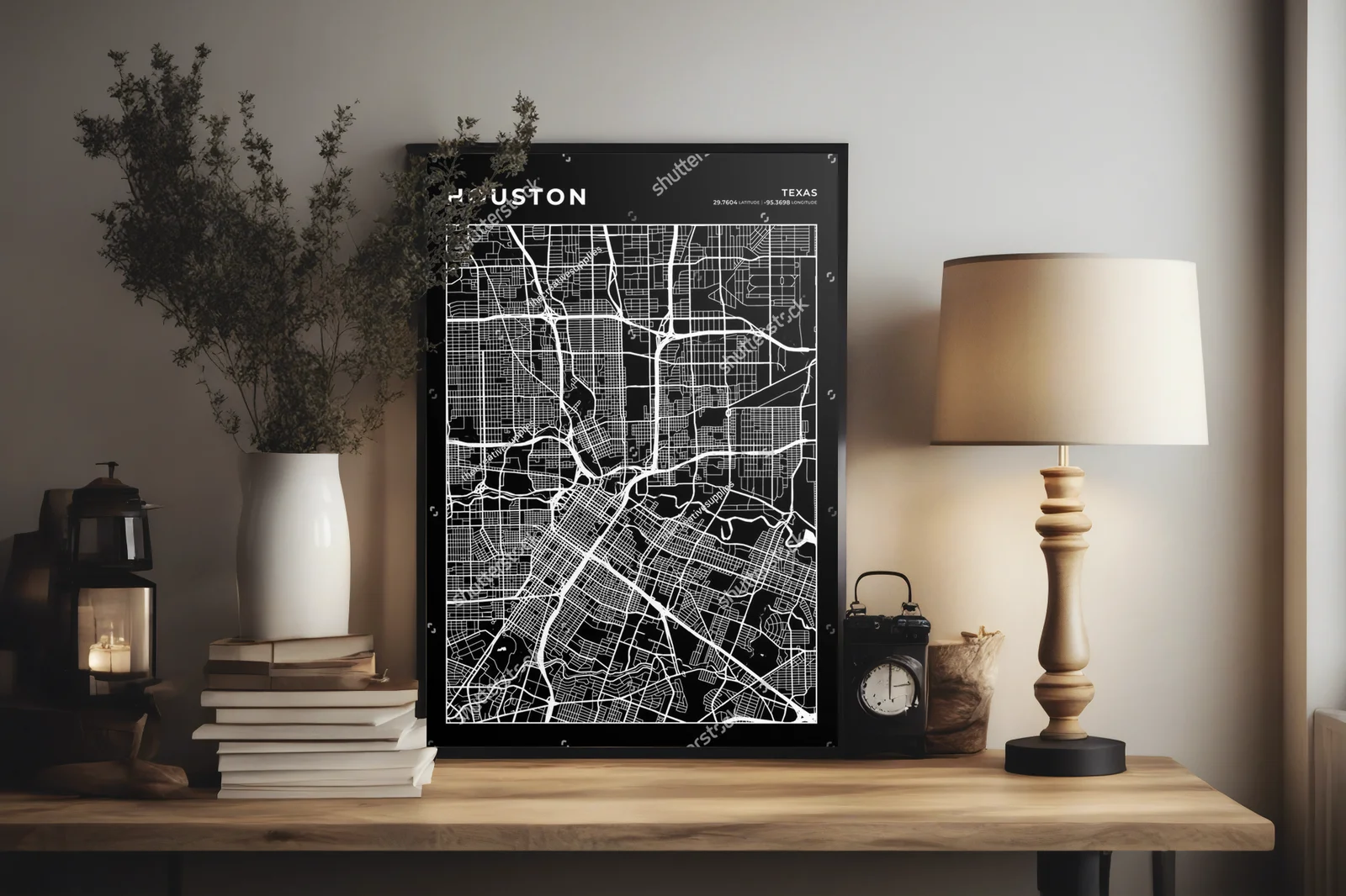 Elegancka mapa Houston w monochromatycznych barwach