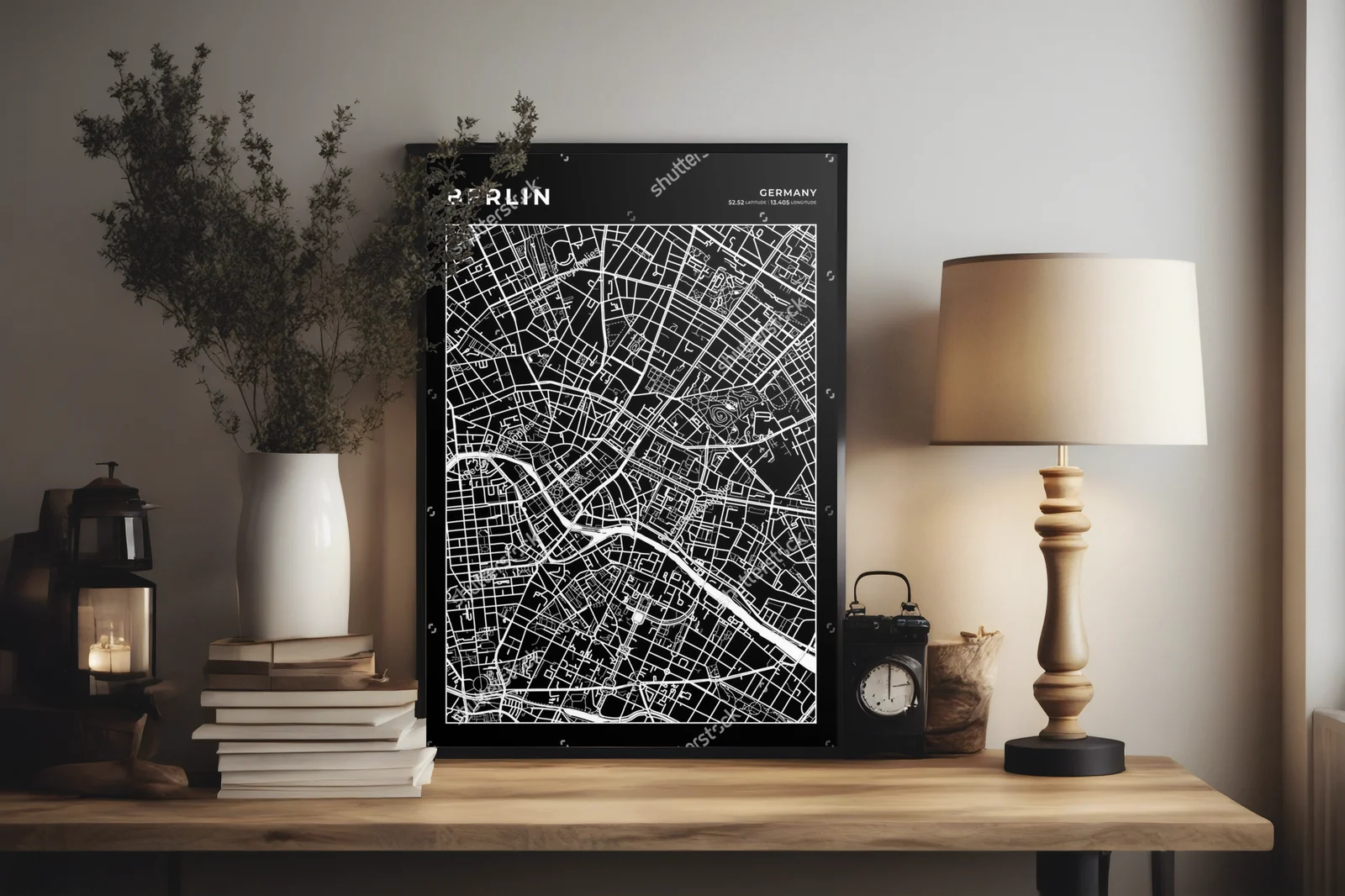 Monochromatyczna mapa Berlin w nowoczesnym stylu