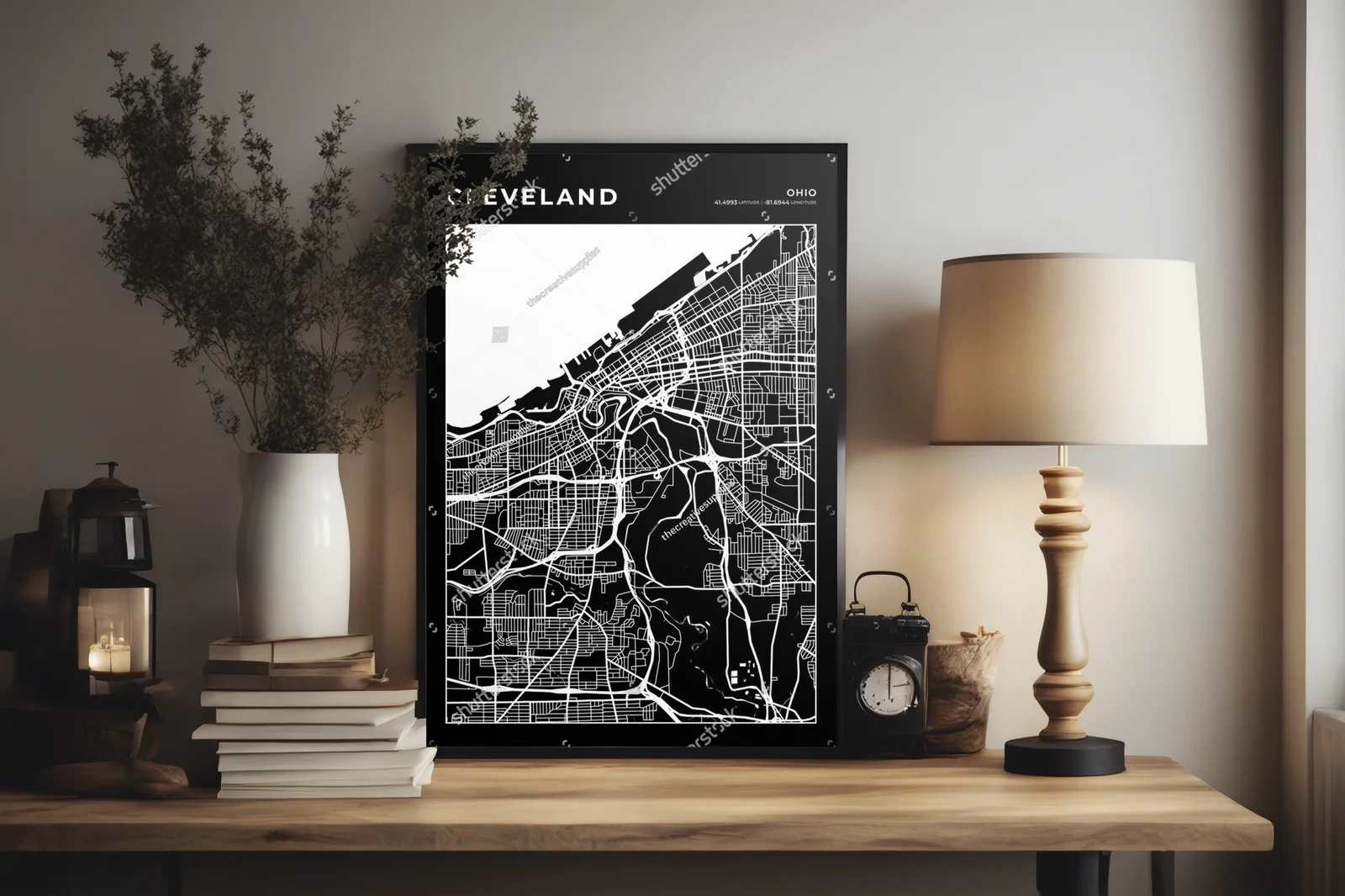 Stylowa mapa Cleveland w monochromatycznej harmonii