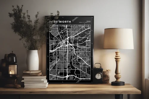 Elegancka mapa Fort Worth w monochromatycznych odcieniach