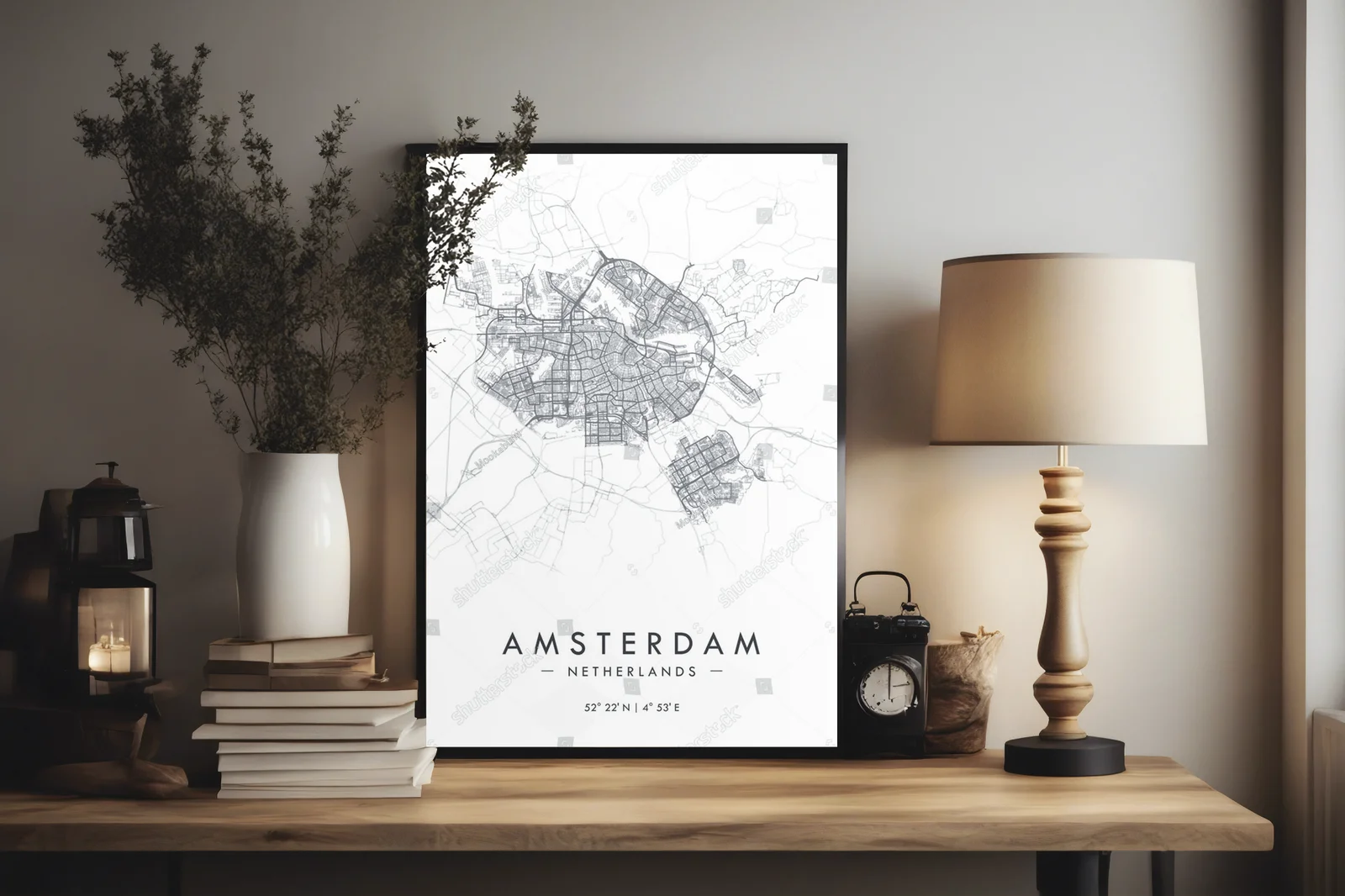 Klasyczna mapa Amsterdamu w minimalistycznym stylu