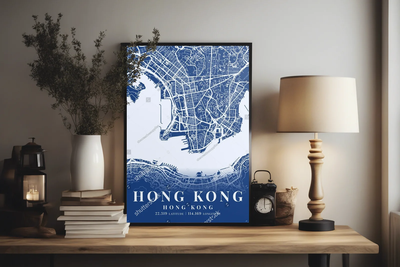 Niebieska mapa Hongkongu w minimalistycznym stylu