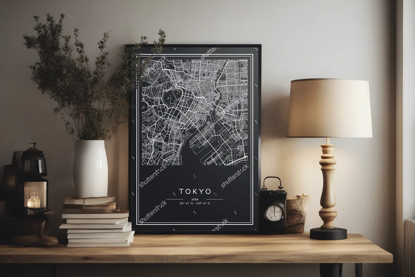 Stylowa mapa Tokyo w eleganckiej palecie barw