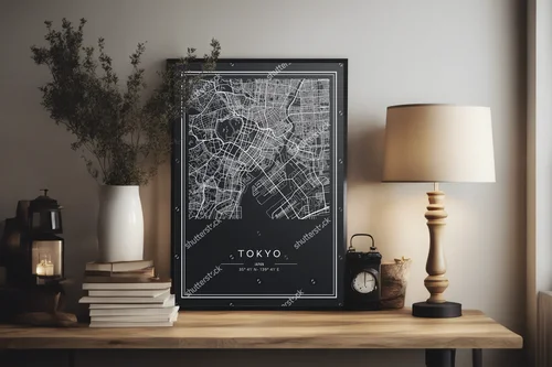 Stylowa mapa Tokyo w eleganckiej palecie barw