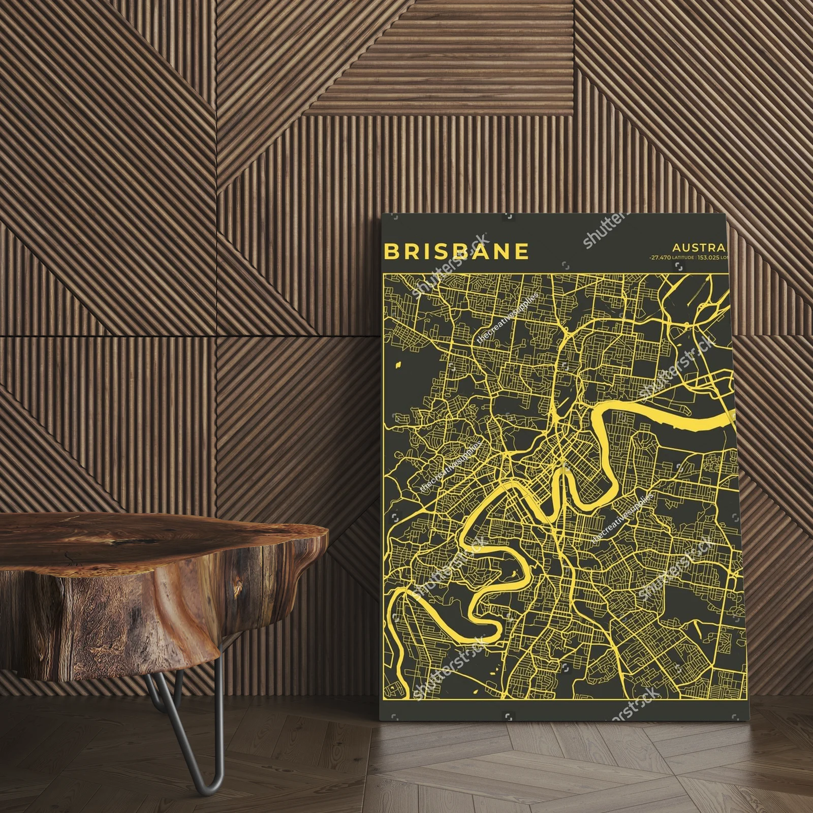 Brisbane w kolorach czerni i złota – artystyczna mapa