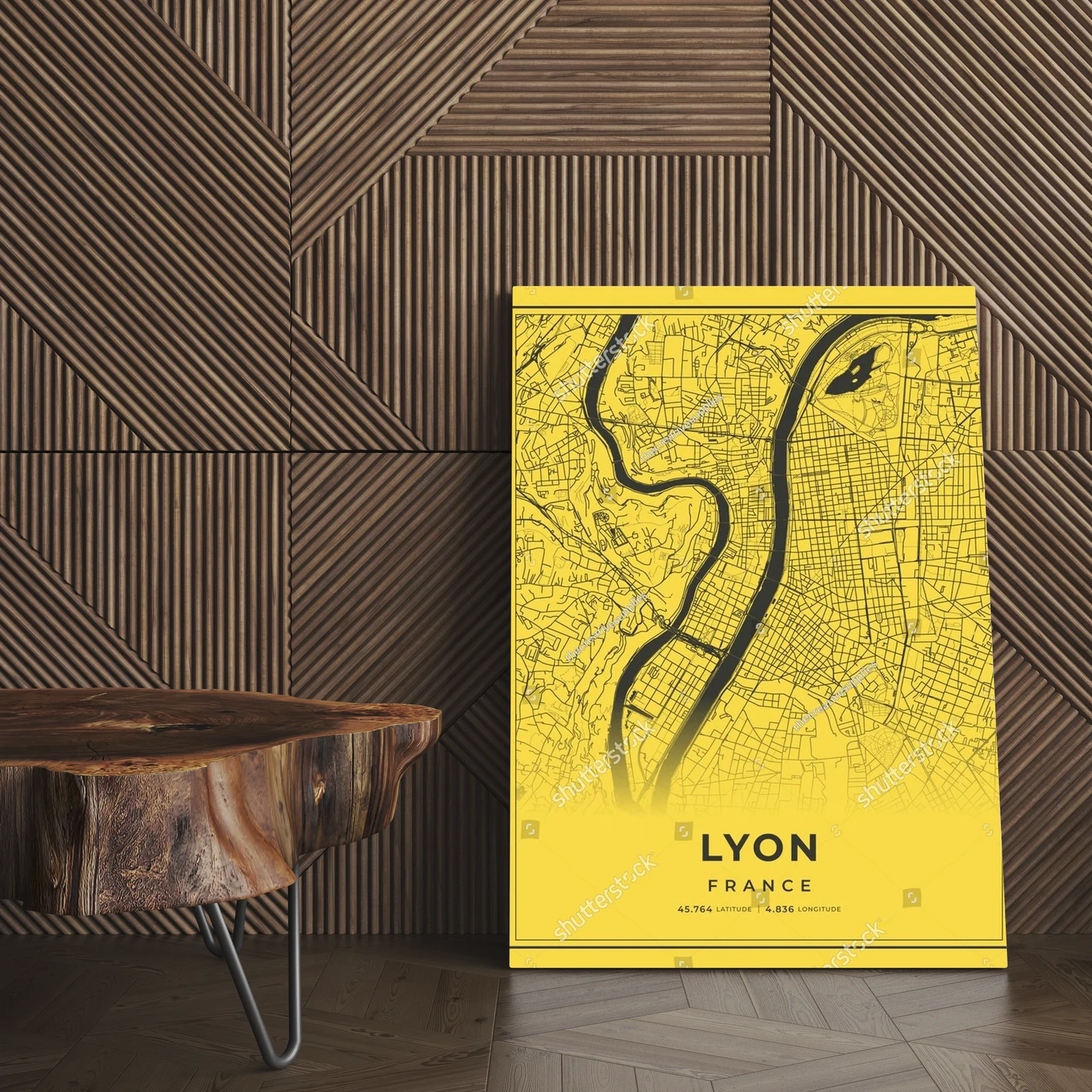 Mapa Lyonu w czerni i złocie – elegancka aranżacja