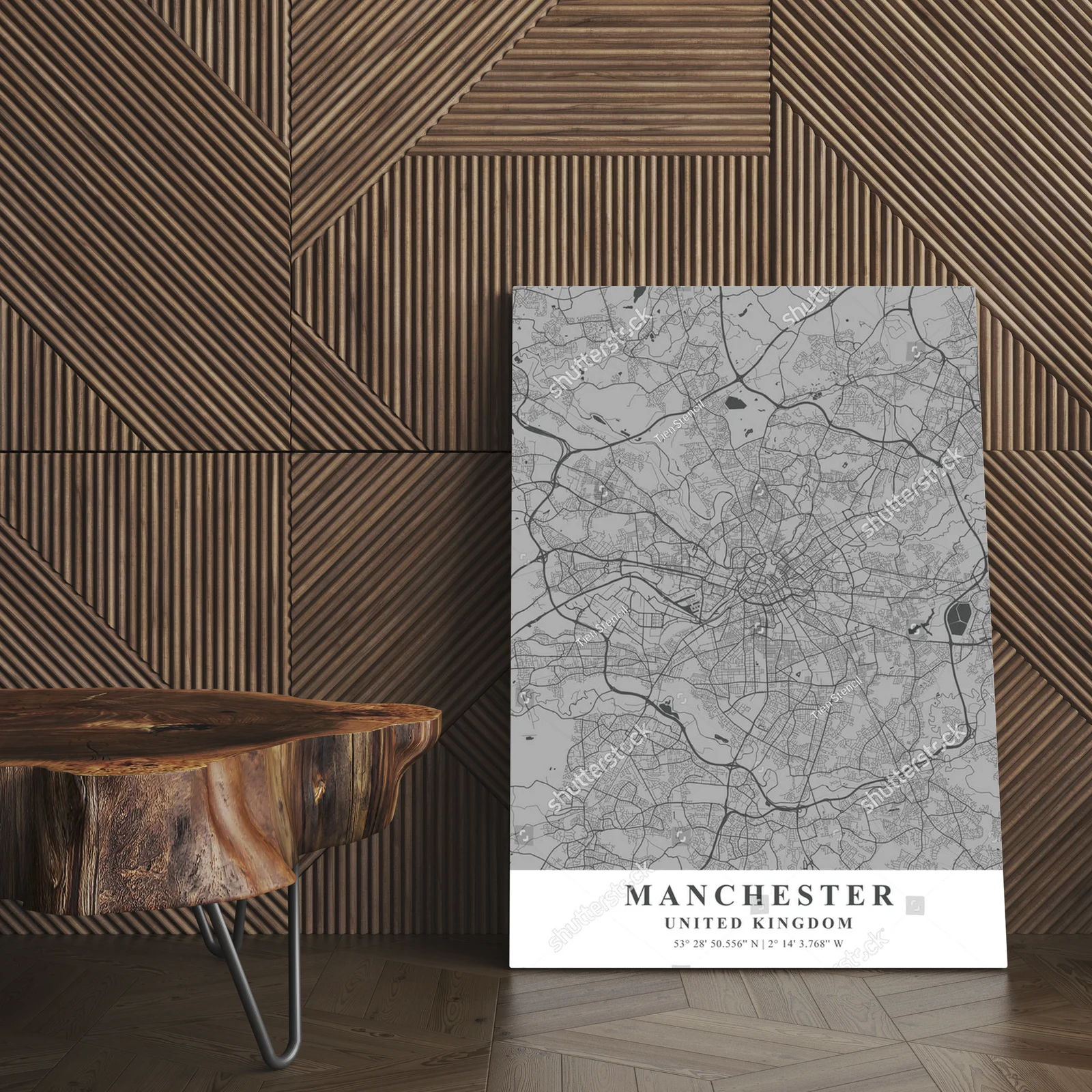 Słoneczna mapa Manchesteru w klasycznej bieli