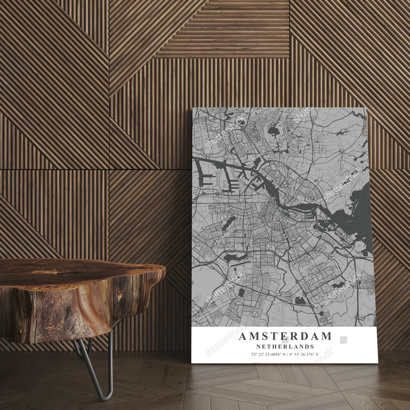 Monochromatyczna mapa Amsterdamu w szarościach