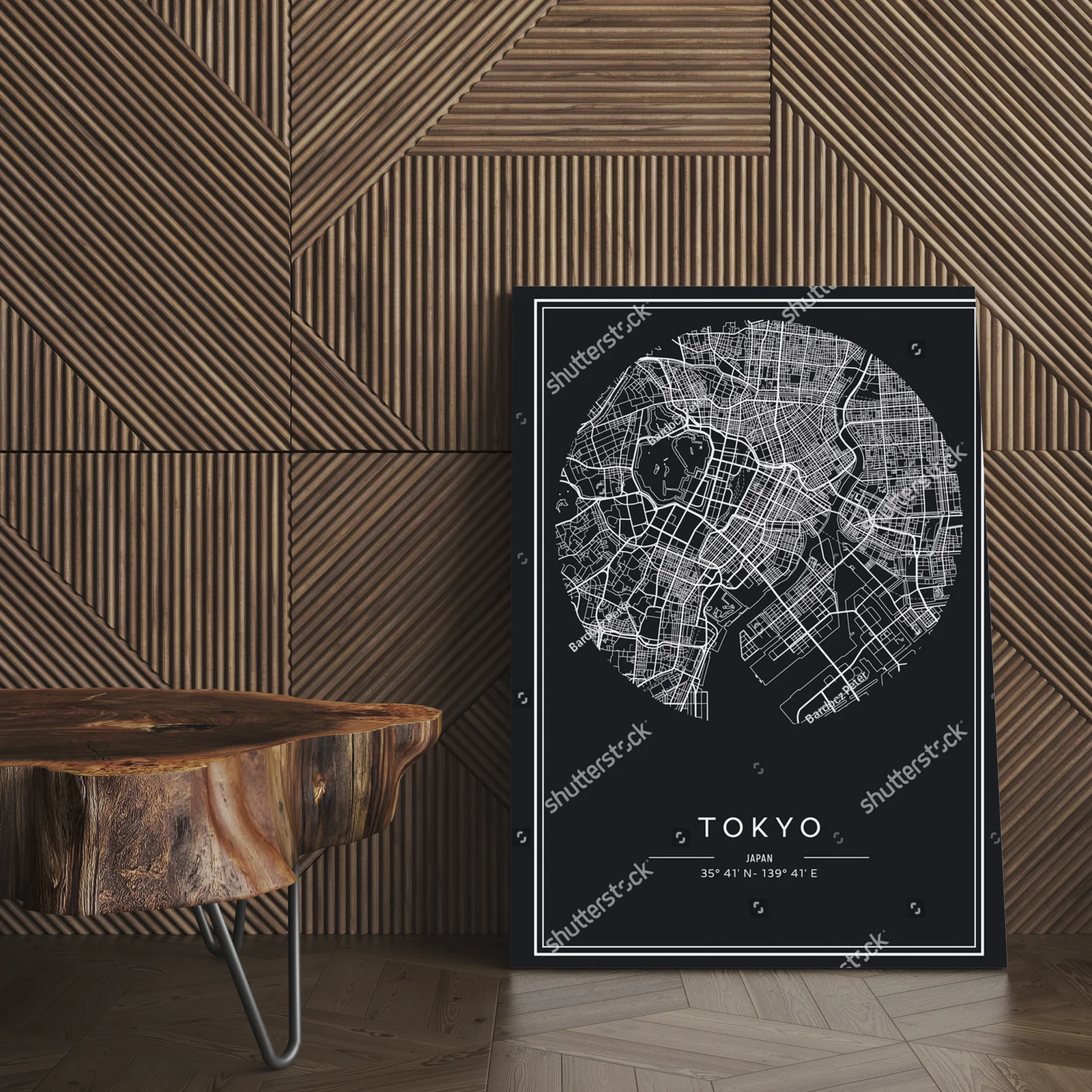 Artystyczna mapa Tokio w eleganckiej tonacji