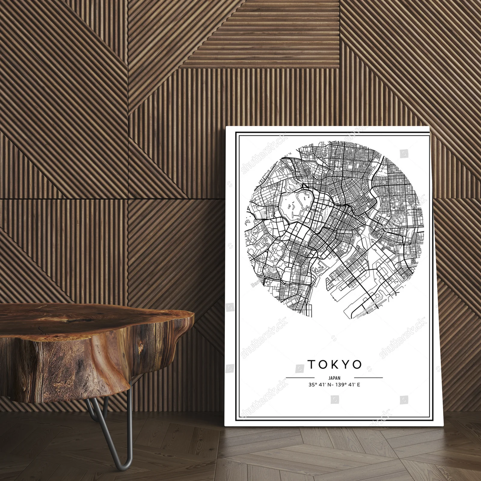 Kreatywna mapa Tokyo w eleganckiej monochromatyce