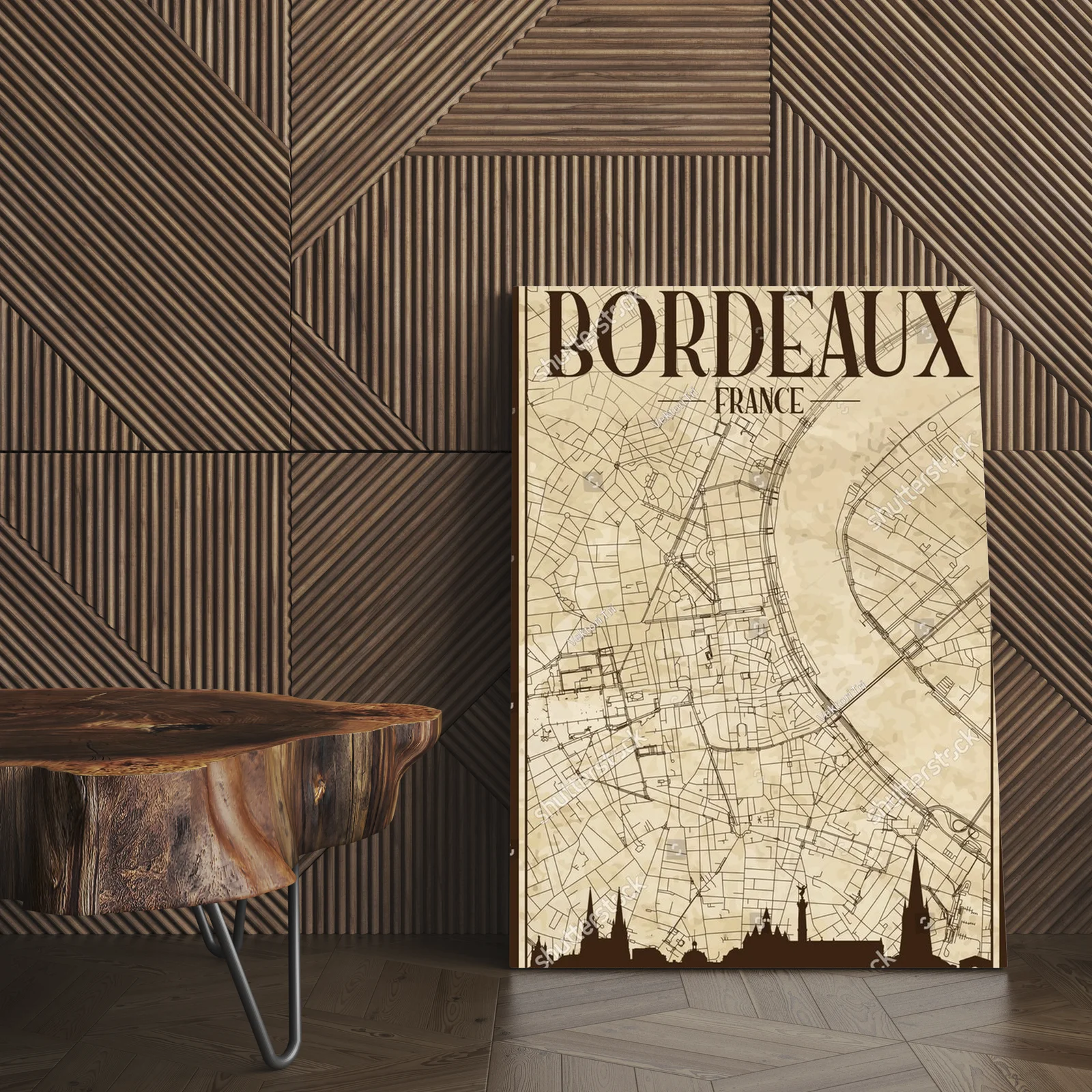 Vintage mapa Bordeaux w ciepłych odcieniach