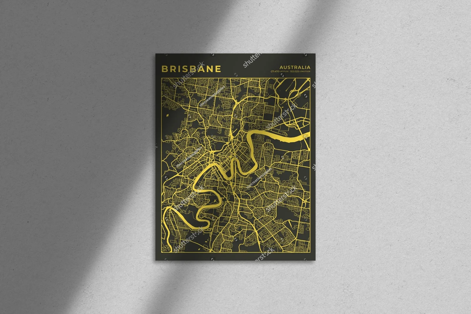 Brisbane w kolorach czerni i złota – artystyczna mapa