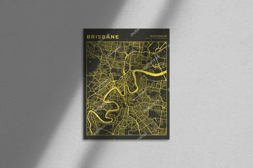 Brisbane w kolorach czerni i złota – artystyczna mapa