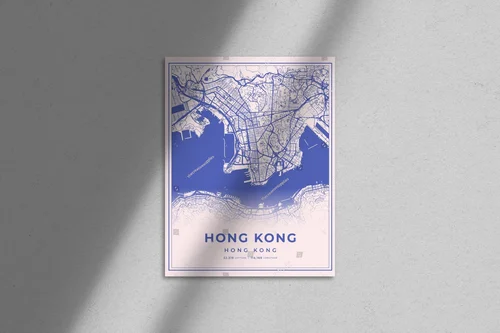 Nostalgiczna mapa Hongkongu w pastelowych odcieniach