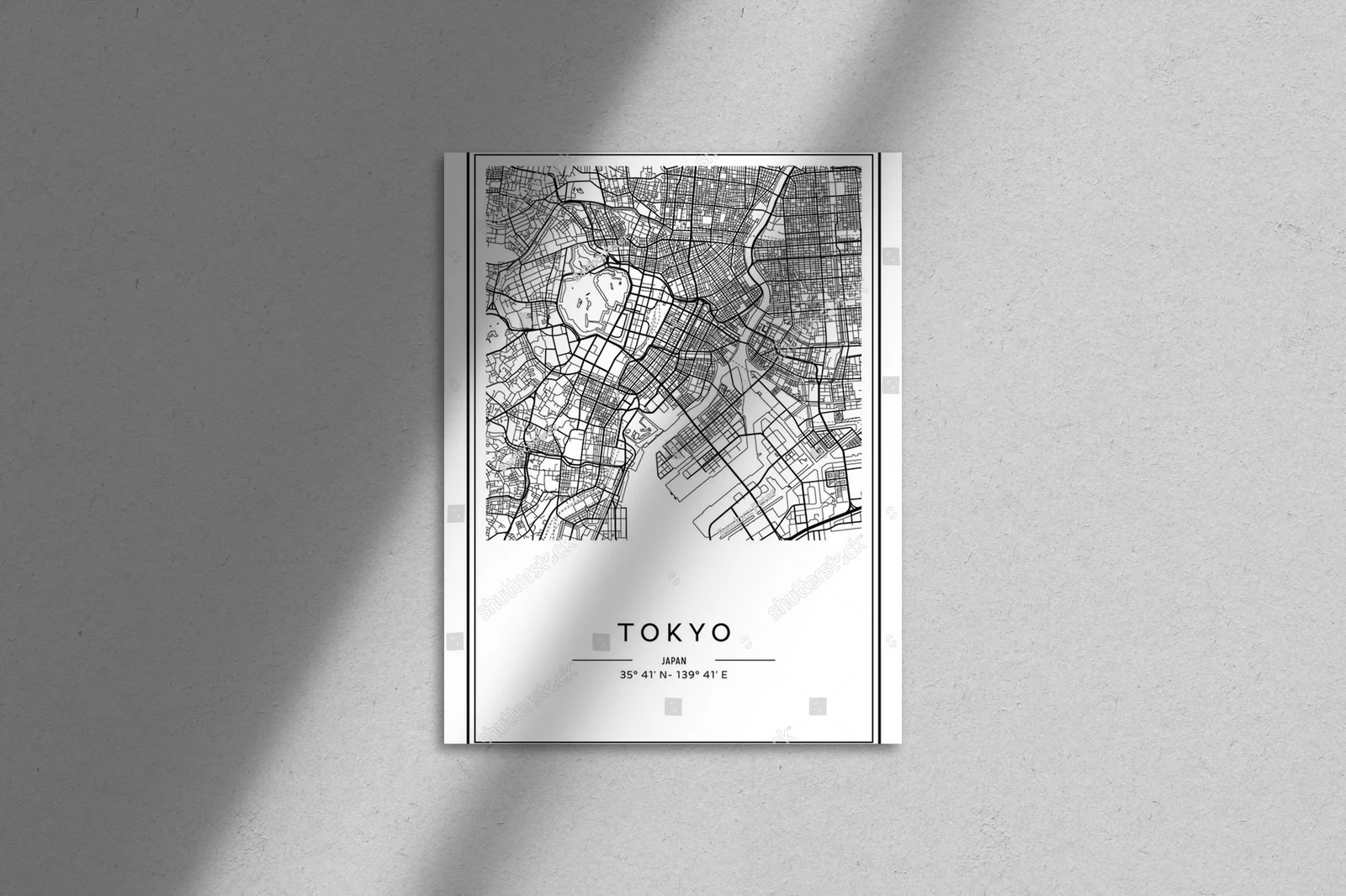 Elegancka mapa tokijskiej metropolii w czerni i bieli