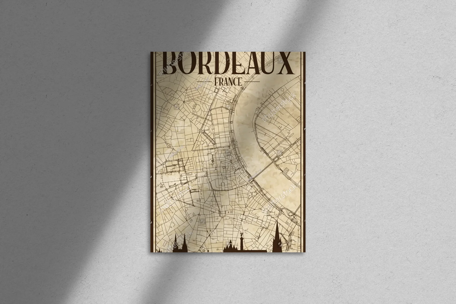 Vintage mapa Bordeaux w ciepłych odcieniach