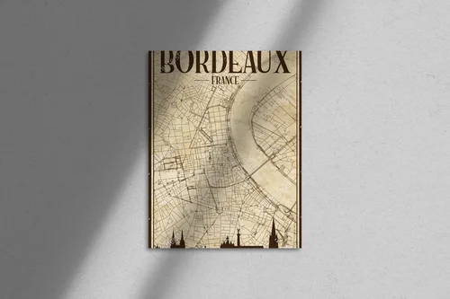 Vintage mapa Bordeaux w ciepłych odcieniach