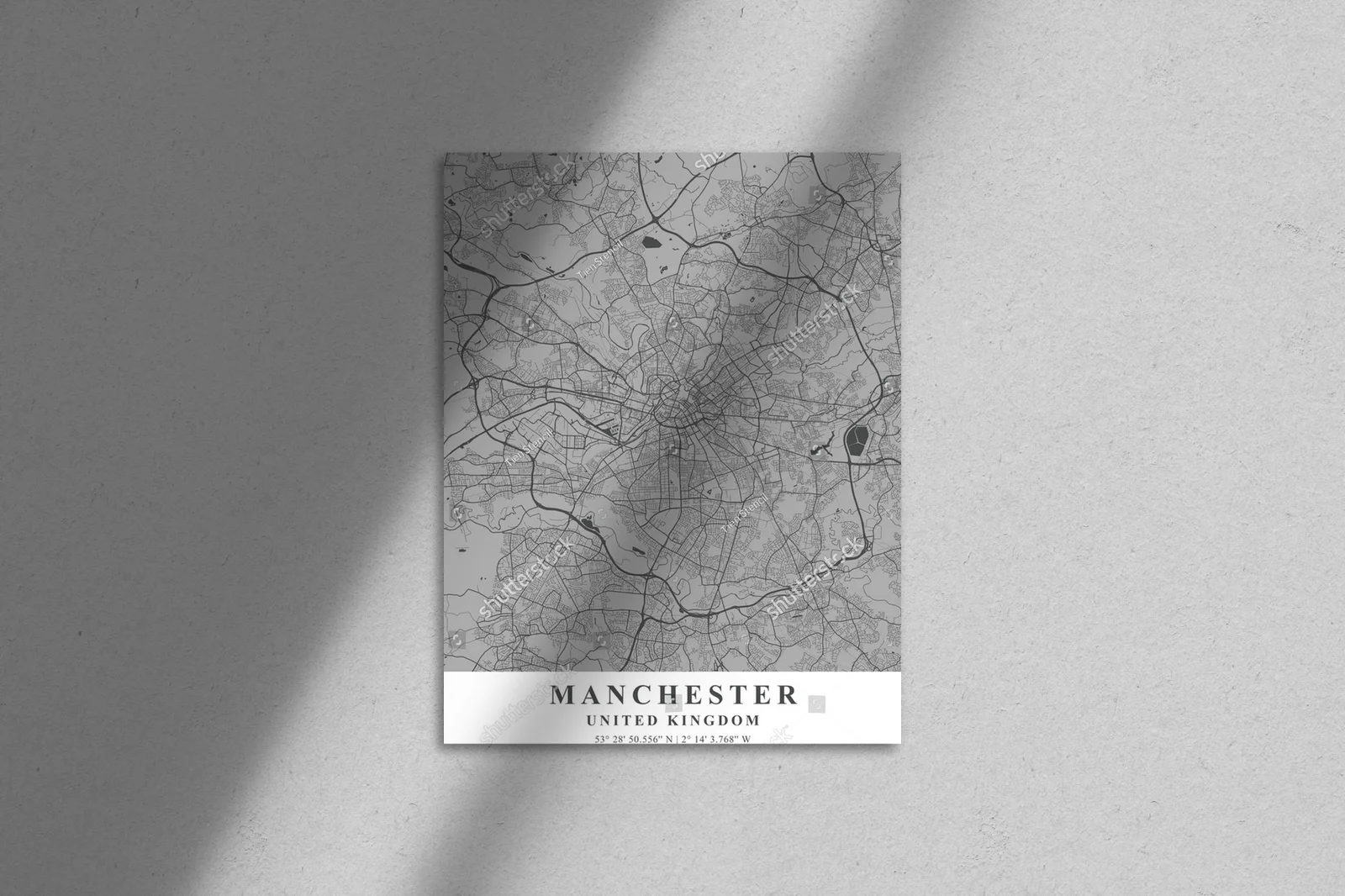 Słoneczna mapa Manchesteru w klasycznej bieli