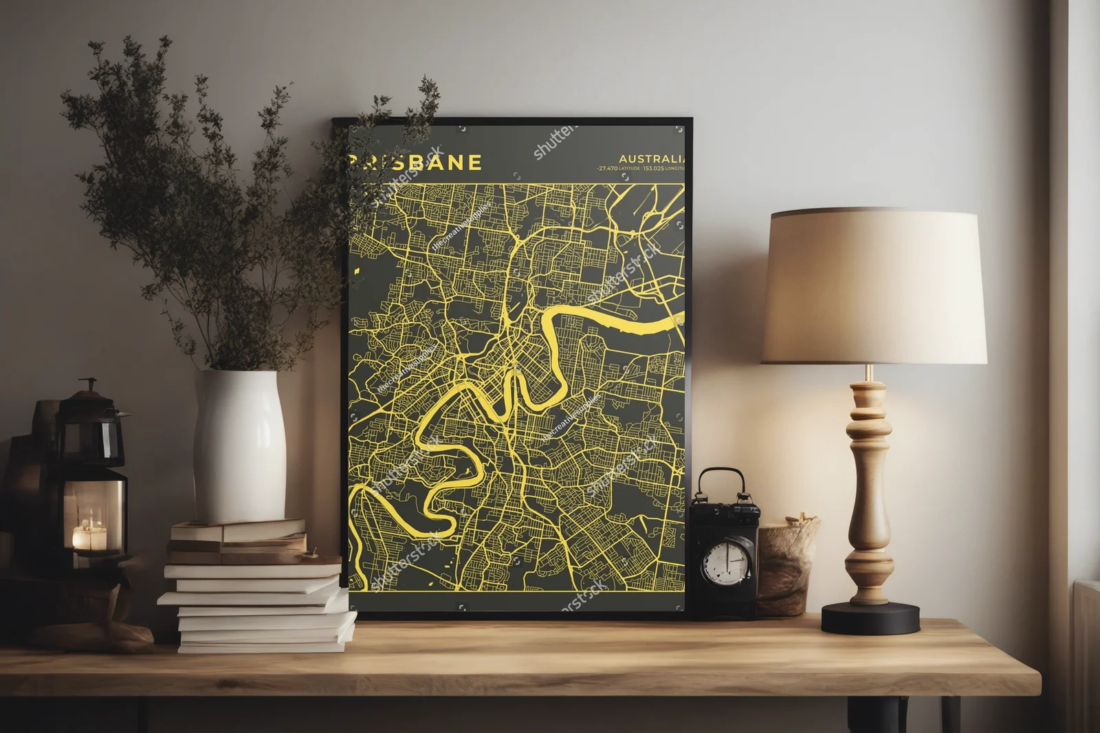 Brisbane w kolorach czerni i złota – artystyczna mapa